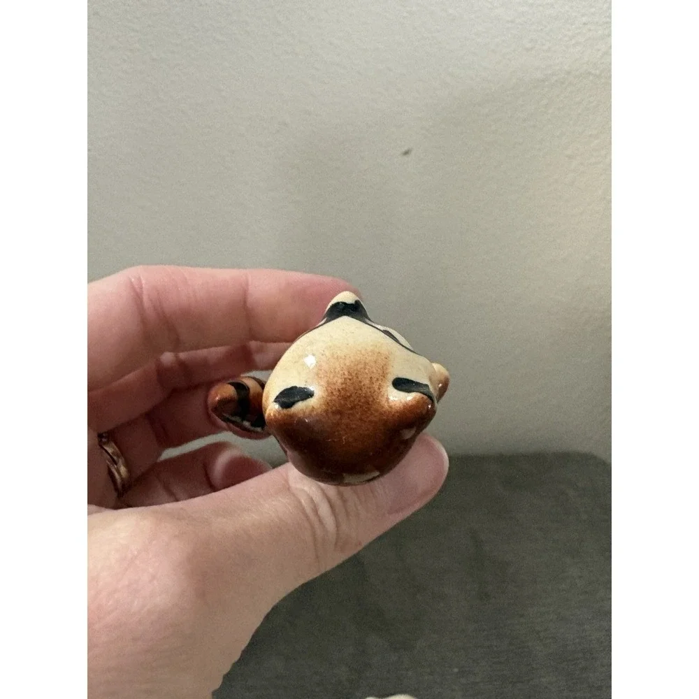 Raccoon Miniature Figurine Trinket Animal Brown & Black VTG JAPAN